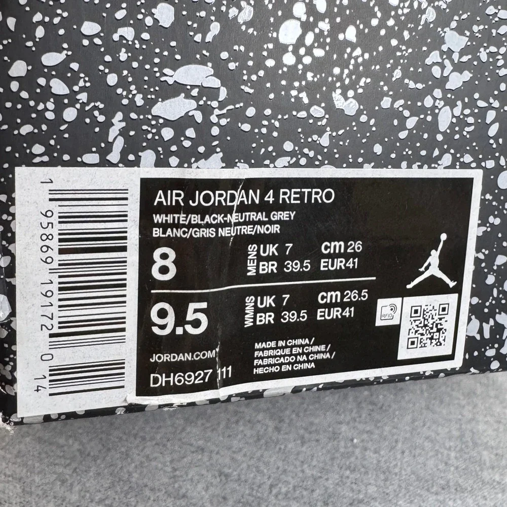 Air Jordan 4 Retro Military Black White Grey Sneakers DH6927-111 Mens Size 8